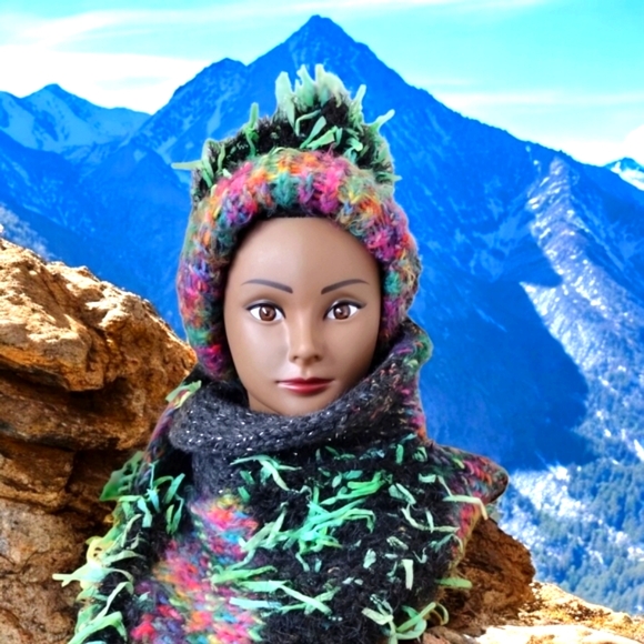 Slouch Bohemian Hat & Scarf Wrap Set Multi-Color Girls Med. Size OOAK - Picture 4 of 8